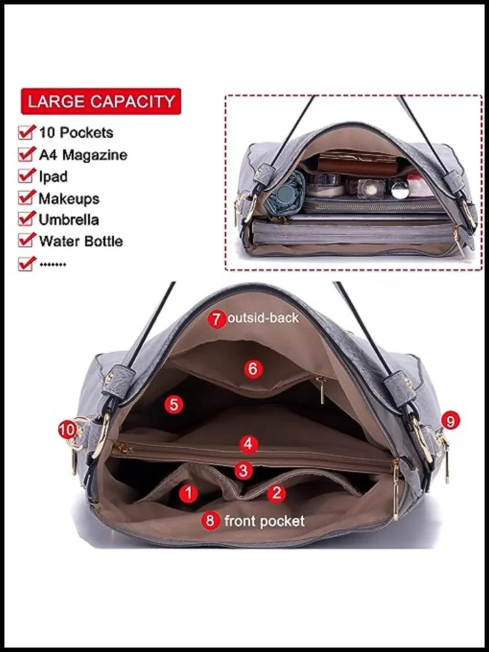 Women Large Crossbody Hobo Tote Set with Wallet Faux Leather Shoulder Bag